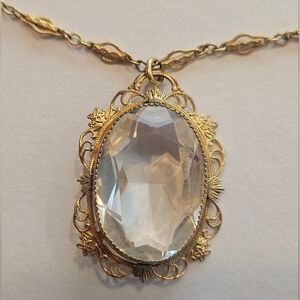 Antique 1800s French Rock Crystal Gold Filled Necklace 16"